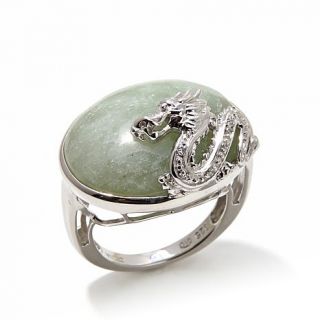 Jade of Yesteryear Green Jade Sterling Silver "Dragon" Overlay Ring   8006214