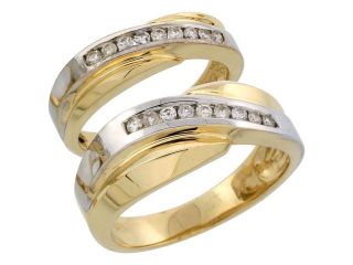 14k Gold 2 Piece His (8mm) & Hers (5mm) Diamond Wedding Band Set w/ Rhodium Accent, w/ 0.32 Carat Brilliant Cut Diamonds; (Ladies Size 5 to10; Men's Size 8 to 14)