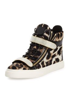Giuseppe Zanotti Mens Leopard Print Calf Hair High Top Sneaker