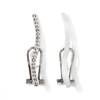Stately Steel Crystal and High Polish Cuff Earring Set   7502700