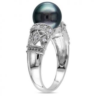 14K White Gold Tahitian Black Pearl and Diamond Ring   7805013