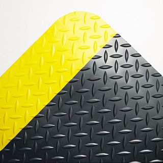 Crown Industrial Deck Plate Antifatigue Vinyl Mat, 36 X 144, Black/Yellow Border