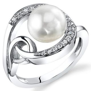Oravo Sterling Silver Round Cut Cultured Pearl Ring