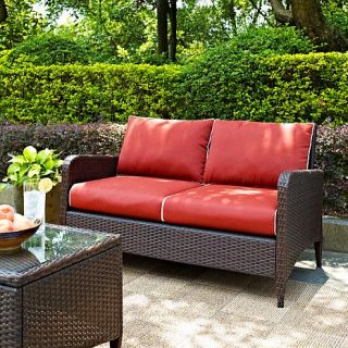 Crosley Kiawah Outdoor Wicker Loveseat with Sangria Cushions   7743657