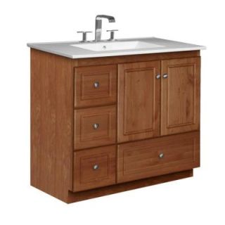 Simplicity by Strasser Ultraline 37 in. W x 22 in. D x 35 in. H Vanity with Left Drawers in Medium Alder with Ceramic Vanity Top in White 01.922.2