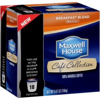 Maxwell House Cafe Collection Breakfast Blend Mild Roast Coffee Single Serve Cups, 18 count