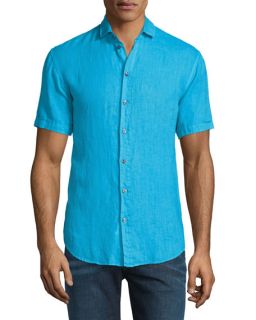 Armani Collezioni Linen Short Sleeve Shirt, Blue