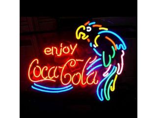 HOZER Professional 17*14 Inch ENJOY COCACOLA PARROT Design Decorate Neon Light Sign Store Display Beer Bar Sign Real Neon Signboard for Restaurant Convenience Store Bar Billiards Shops