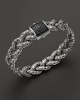 John Hardy Classic Chain Silver Small Braided Bracelet with Black Sapphire