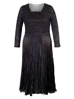 Chesca Plus Size Black Crush Pleat Contrast Lined Dress Black