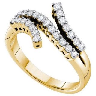 14K Yellow Gold 0.50ctw Shiny Shared Prong Diamond Never Meet Fashion Band Ring