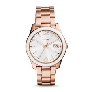 Fossil Womens Perfect Boyfriend White Dial Rose Tone Gold Stainless