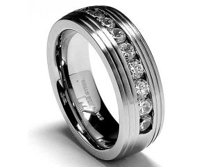 8MM Matte Finish Stainless Steel Ring Wedding Band with CZ