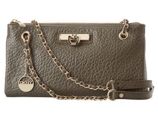 dkny french grain clutch with chain handle grey