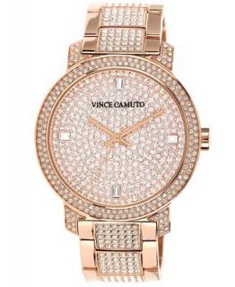 Vince Camuto Womens Crystal Accented Rose Gold Tone Stainless Steel