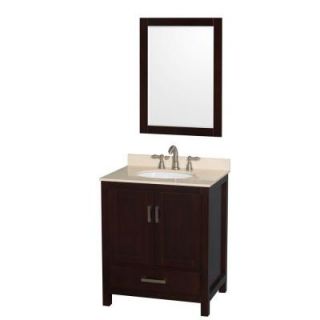 Wyndham Collection Sheffield 30 in. W x 22 in. D Vanity in Espresso with Marble Vanity Top in Ivory with White Basin and 24 in. Mirror WCS141430SESIVUNOM24