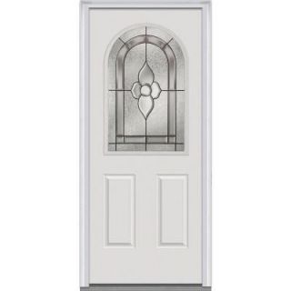 Milliken Millwork 36 in. x 80 in. Master Nouveau Deco Glass Round Top 1/2 Lite Primed White Builder's Choice Steel Prehung Front Door Z001083R