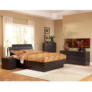 Laguna 4 Piece Queen Bed, Night Stand, Dresser and Chest Set, Lacquered Espresso