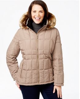 Calvin Klein Plus Size Faux Fur Trim Water Resistant Quilted Coat