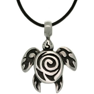 CGC Pewter Unisex Spiral Sea Turtle Black Leather Cord Necklace