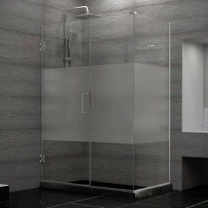 DreamLine SHEN 24355340 HFR 01 Unidoor Plus 35 1/2 in. W x 34 3/8 in. D x 72 in. H Hinged Shower Enclosure, Half Frosted Glass Door, Chrome Finish Hardware