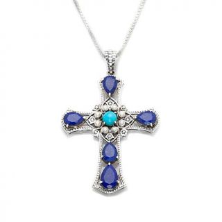 Nicky Butler Multigemstone Sterling Silver Floral Cross Pendant with 18" Chain   7361127