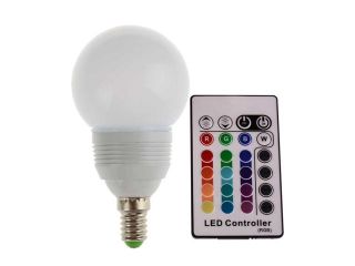 LONOVE RGB LED Light Bulb 3W E14 Multi color IR Wireless Remote Control AC85~265V White Case