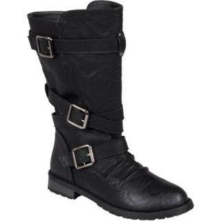 Brinley Co. Women's Round Toe Buckle Detail Boots