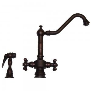 Whitehaus WHKSDTCR3 8201 MB Vintage III dual handle faucet with long traditional swivel spout, cross handles and solid brass side spray   Mahogany Bronze