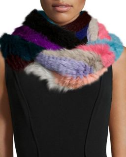 Jocelyn Knitted Rabbit Fur Infinity Scarf, Multicolor