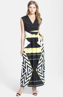 Ellen Tracy Print Faux Wrap Maxi Dress