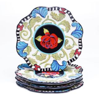 Hand painted Classic Rose 8.5 inch Ceramic Salad Plates (Set of 4