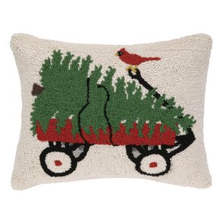 Wagon, Tree and Cardinal Hook Wool Throw Pillow by Peking Handicraft