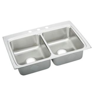 Elkay Lustertone Top Mount Stainless Steel 33 in. 3 Hole Double Bowl Kitchen Sink LRQ33223