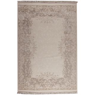 Abun White/ Beige New Zealand Wool Rug (52 x 76)