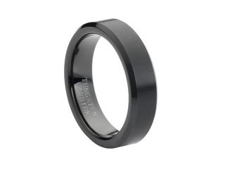 Tungsten Carbide Flat High Polish Beveled Edge Brushed Center 6mm Wedding Band Ring