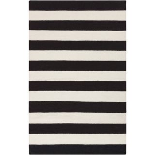 Hand woven Jailhouse Stripe Jet Black Wool Rug (8 x 11)