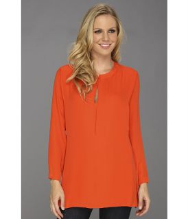 halston heritage long sleeve tunic w slit front detail fire