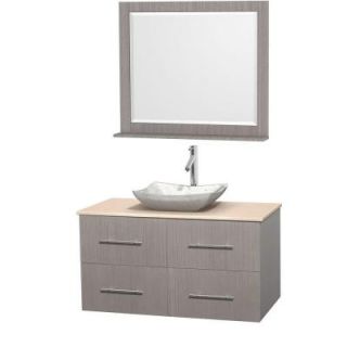 Wyndham Collection Centra 42 in. Vanity in Gray Oak with Marble Vanity Top in Ivory, Carrara White Marble Sink and 36 in. Mirror WCVW00942SGOIVGS3M36
