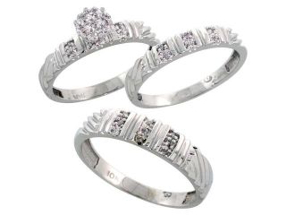 10k White Gold Diamond Trio Engagement Wedding Ring 3 piece Set for Him and Her 5 mm & 3.5 mm wide 0.14 cttw Brilliant Cut, ladies sizes 5 û 10, mens sizes 8   14