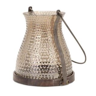 11" Korbin Vintage Style Hobnail Glass Pillar Candle Lantern with Metal Handle