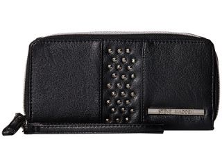 steve madden double zip around wallet with wristlet with pinstuds black