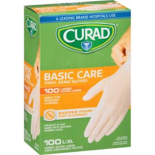 Curad Basic Care Vinyl Exam Gloves, Large/Extra Large, 100 count