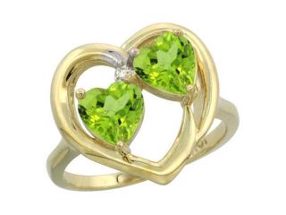 10K Yellow Gold Heart Ring 6mm Natural Peridot stones Diamond Accent, sizes 5 10