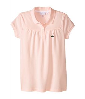 Lacoste Kids Short Sleeve Classic Pique Polo with Gathering Detail (Infant/Toddler/Little Kids/Big Kids) Flamingo/White
