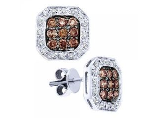 14k White Gold 0.77 CTW White And Brown Round Brown Diamond Fashion Stud Earrings   2.851 gram    #556 48475