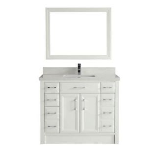 Studio Bathe Calais 42 in. Vanity in White with Solid Surface Marble Vanity Top in Carrara White and Mirror CALAIS 42 WHITE SOLID SURFACE