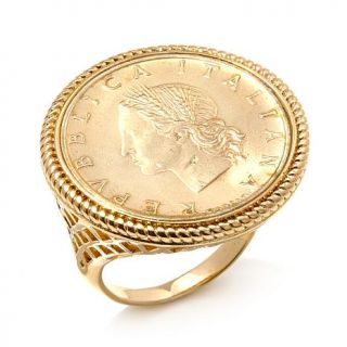 Bellezza Lira Coin Bronze Ring with Basketweave Shank   7882595