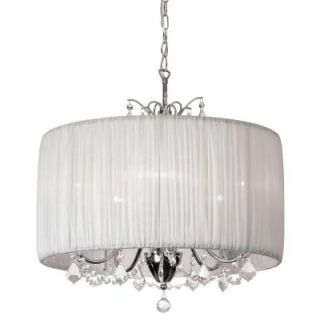 Radionic Hi Tech Victoria 5 Light Polished Chrome Crystal Chandelier with White Organza Shade VIC 205C PC 319