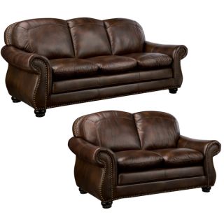 Monterrey Premium Brown Top Grain Leather Sofa and Leather Loveseat